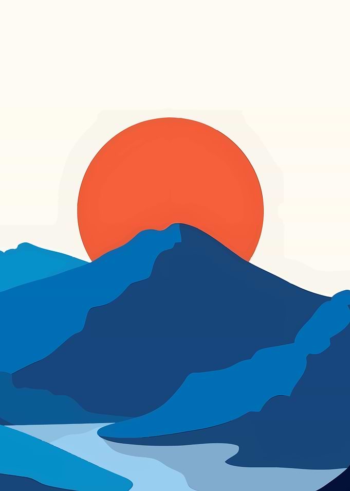 Minimalist Mountain Sunset Landscape