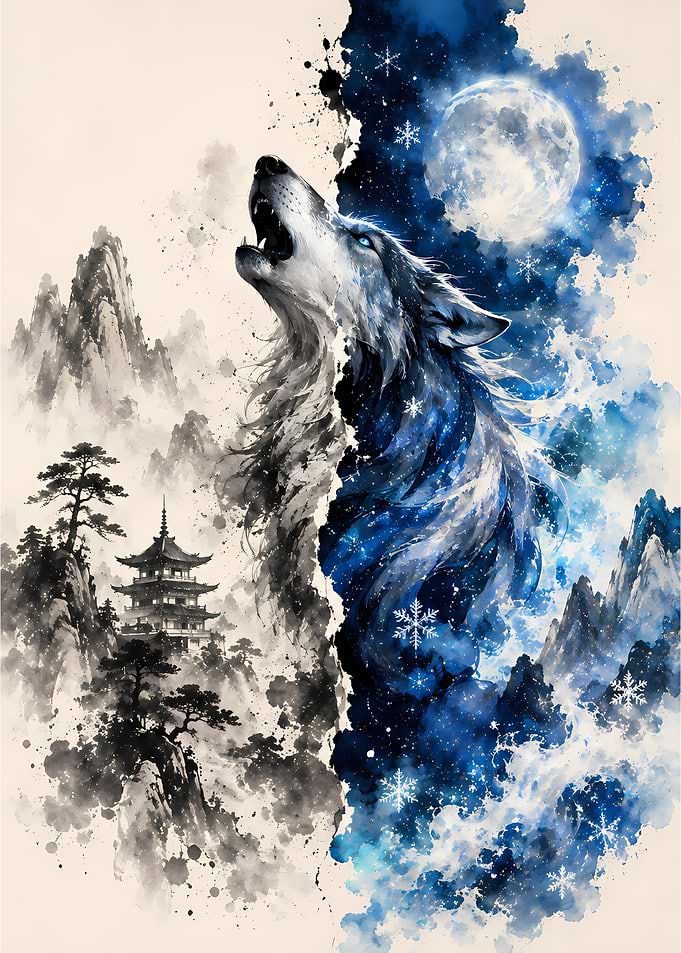 Dual Nature Wolf Spirit – Original Artwork, No Copyrighted Characters