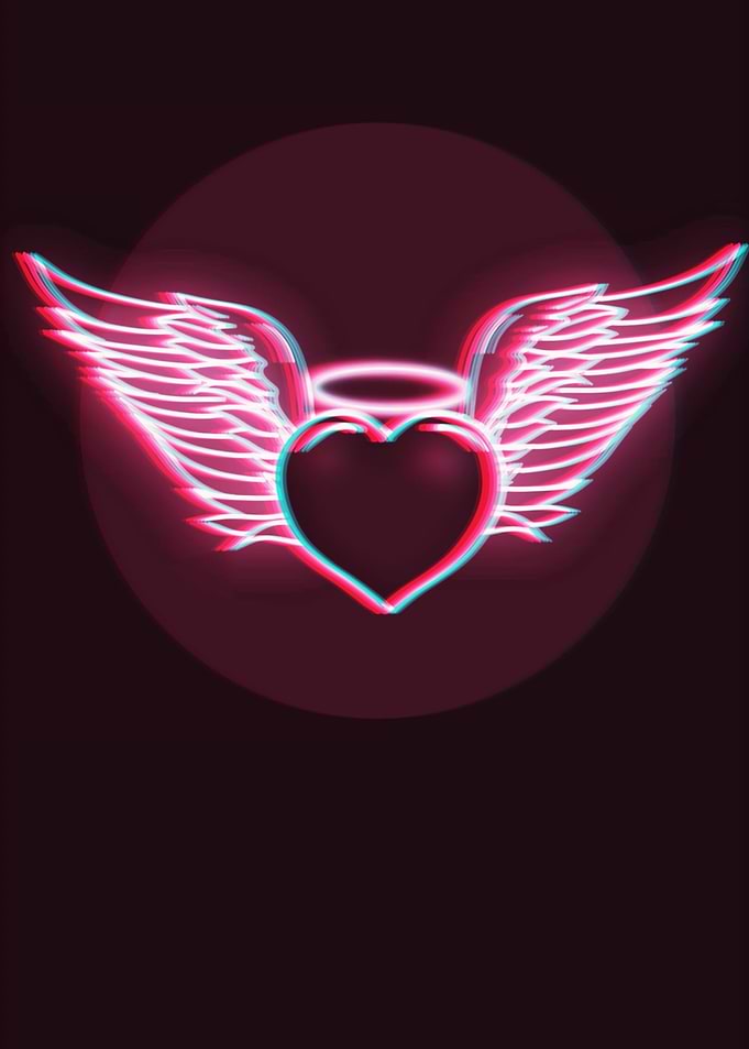 Neon Glitch Heart with Wings