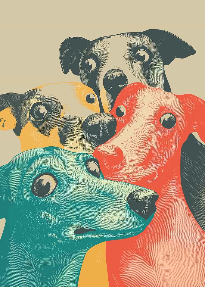 Colorful Greyhound Pop Art Poster | Vintage Engraving Style Dog Wall Art