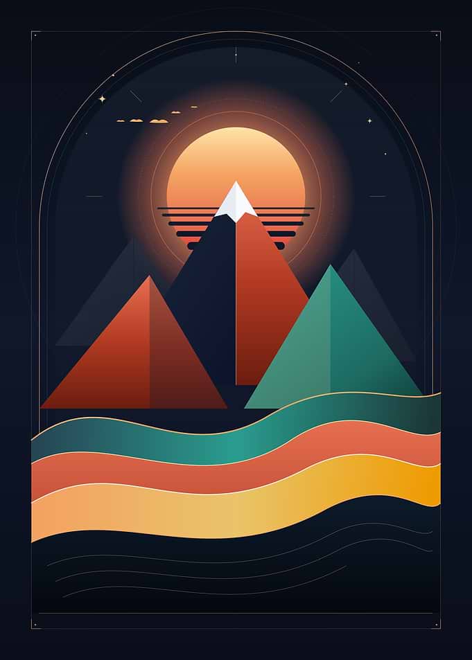 Minimalist Geometric Mountain Sunset Art