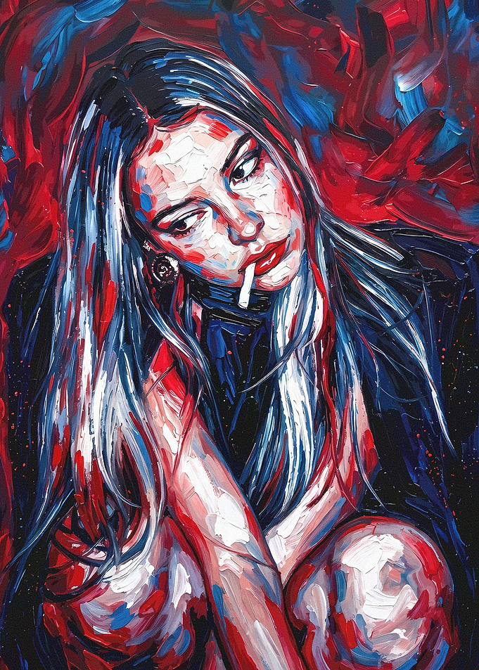 Abstract Portrait of Woman Smoking