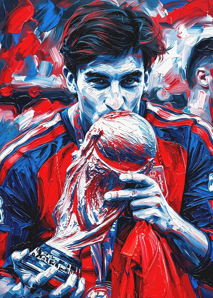 Ferran Torres Kissing World Cup Trophy