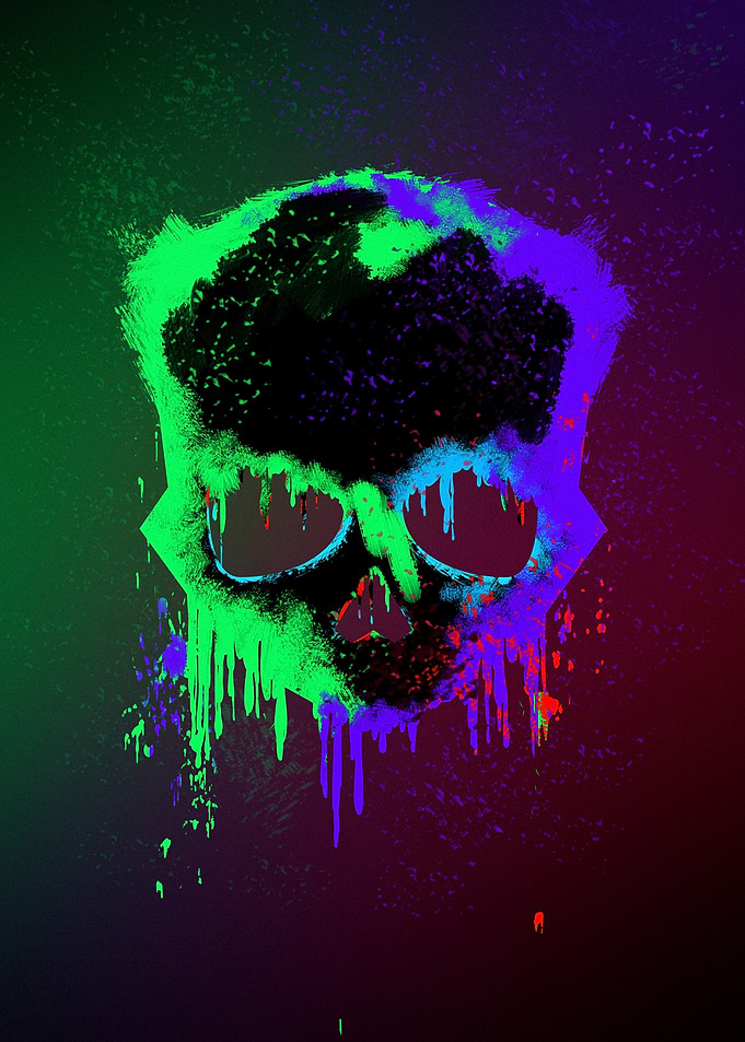 Neon Splatter Skull Art