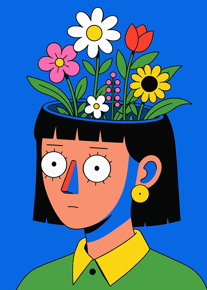 Woman with Flowers Growing from Head
