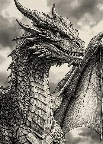 Detailed Ink Illustration of a Dragon