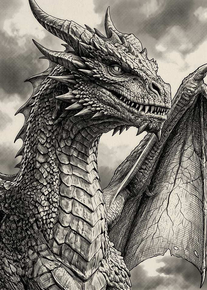 Detailed Ink Illustration of a Dragon