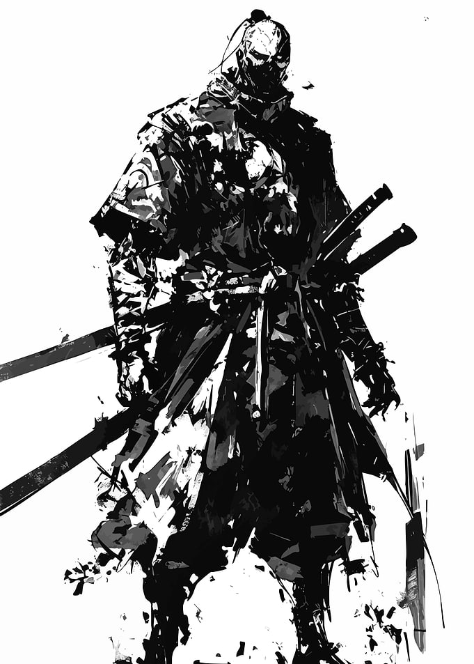 Gritty Ink Wash Samurai Warrior