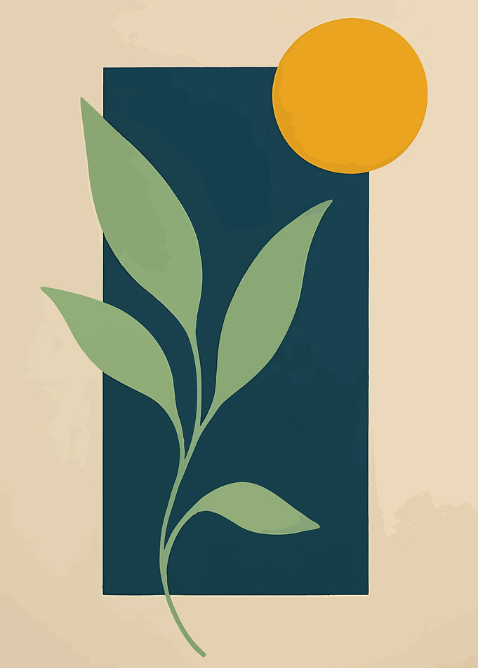 Minimalist Botanical Art with Sun