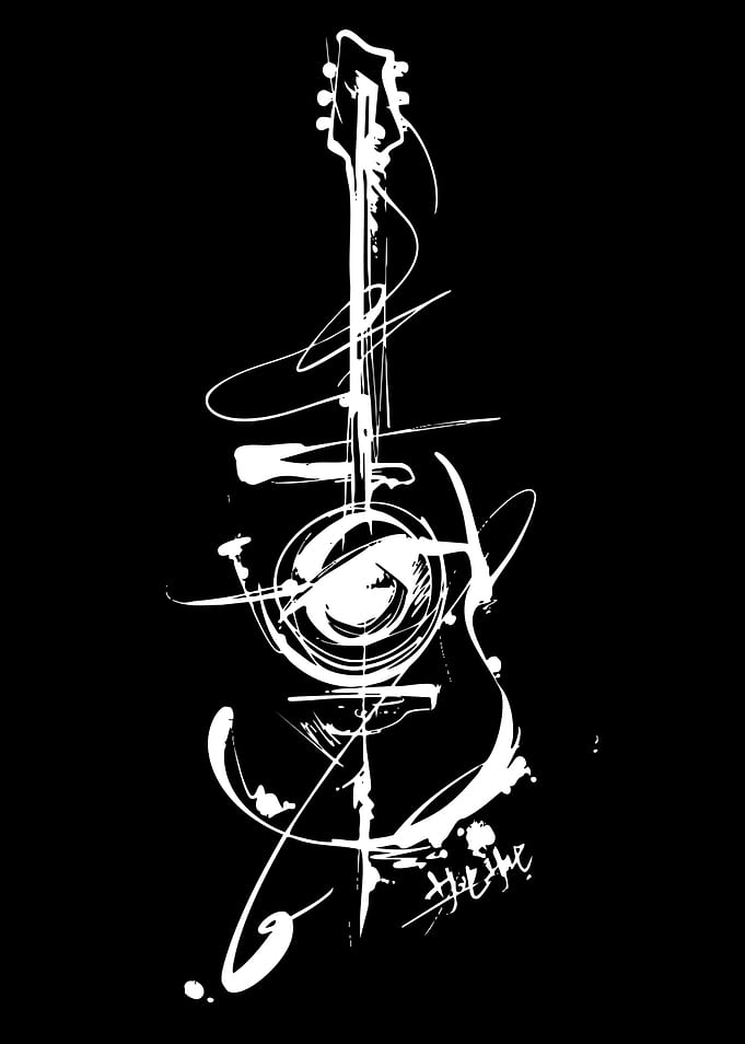 Abstract Ink Wash Guitar Illustration