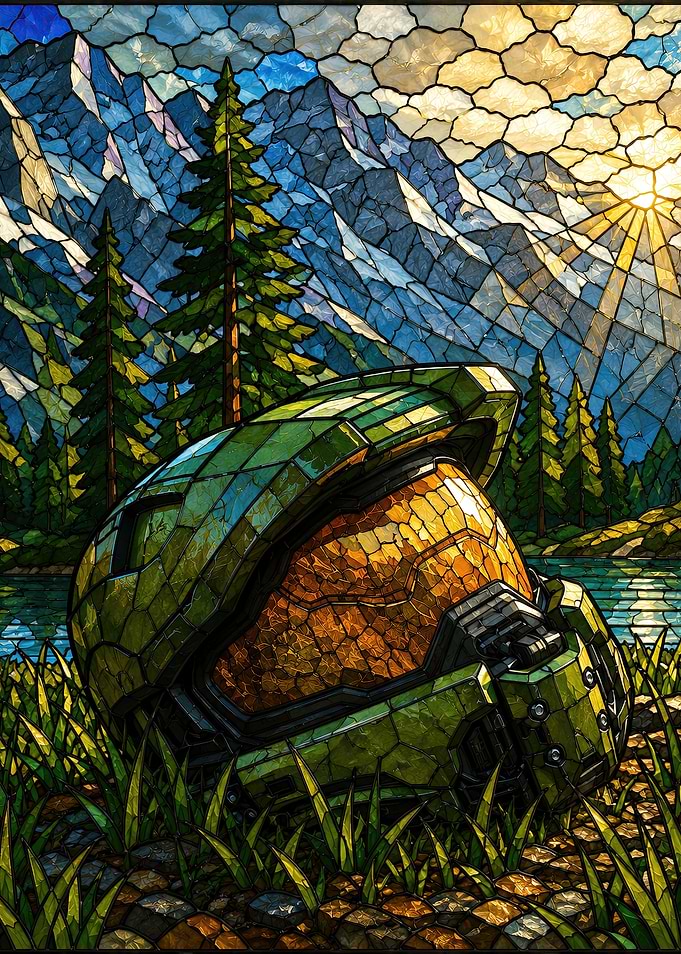 Master Chief Helmet Stained Glass Art