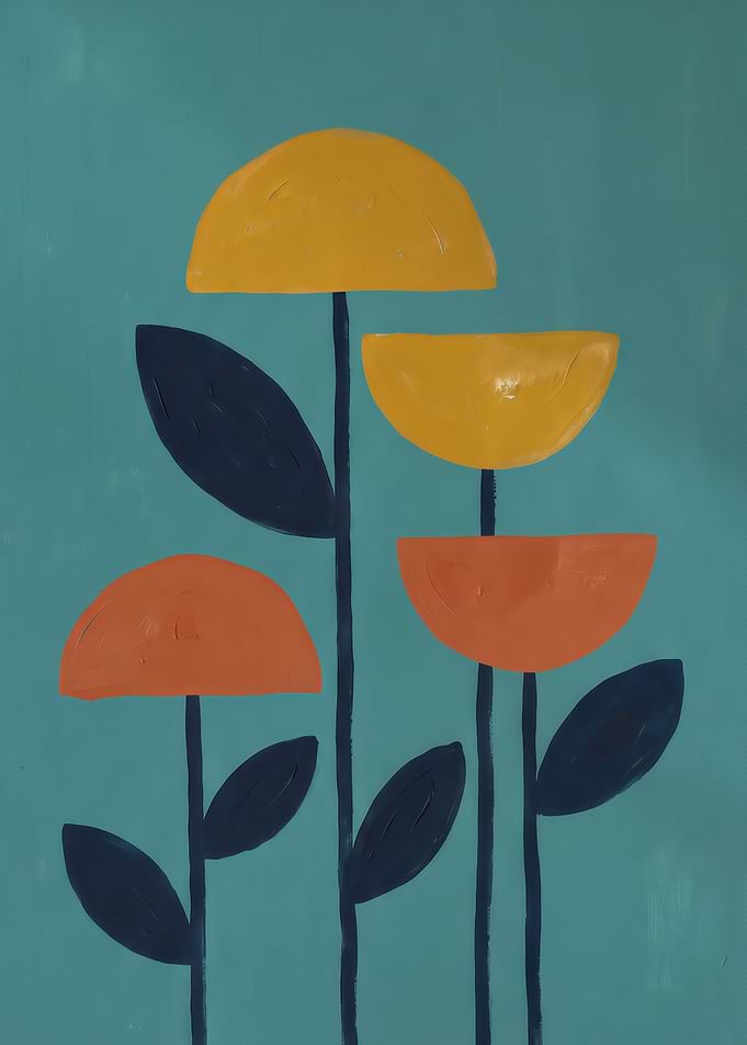 Mid-Century Modern Abstract Floral Art