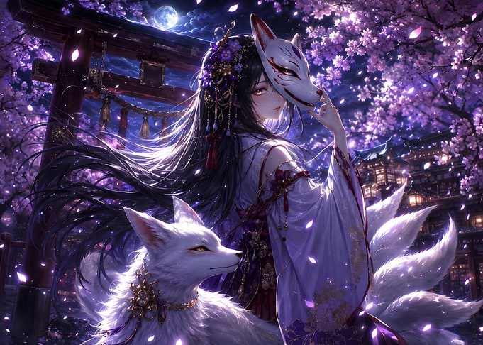 Kitsune Maiden with White Fox