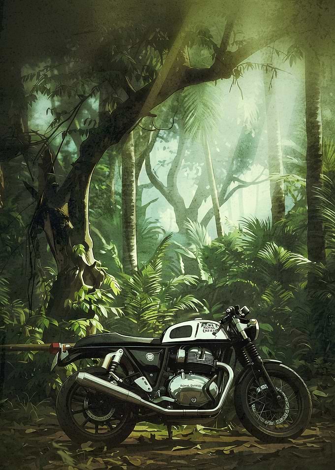 Royal Enfield Motorcycle in Lush Jungle