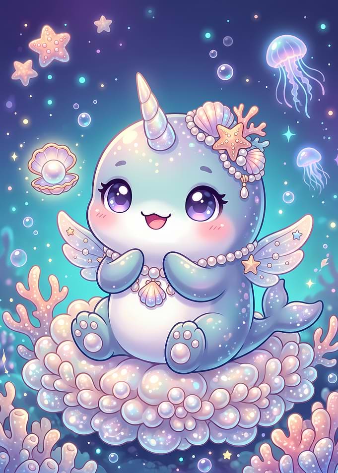 Cute Baby Narwhal Underwater Fantasy