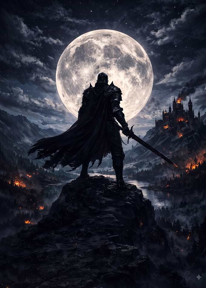 Dark Knight Before Burning Castle