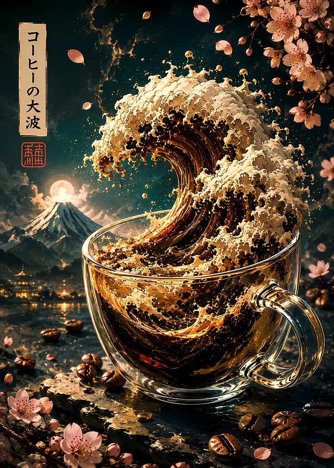 Great Wave Coffee Cup Art