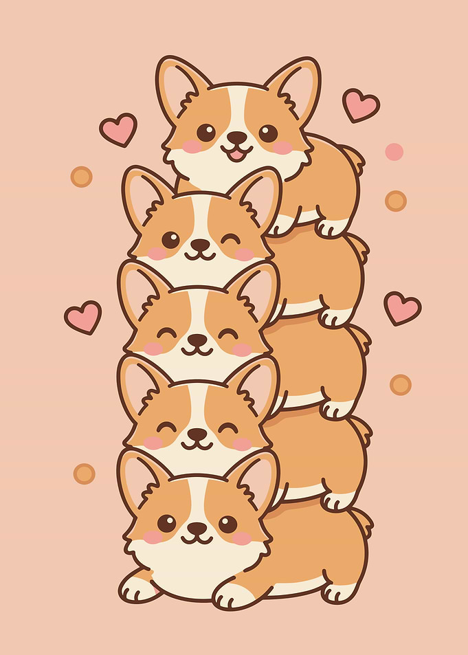 Kawaii Stack of Cute Corgi Puppies