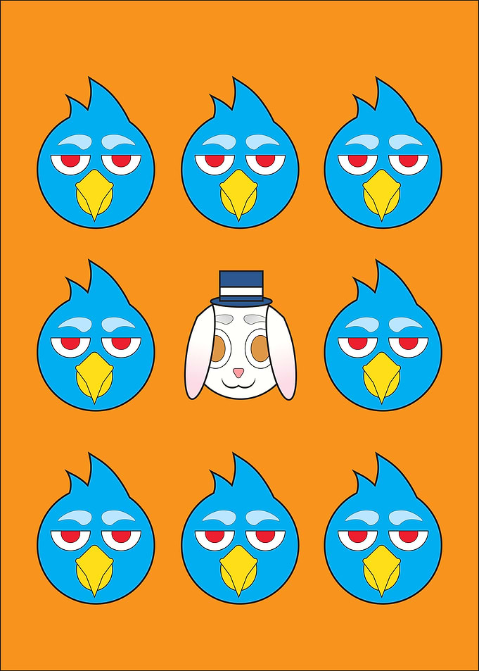 Rabbit Among Blue Birds Pattern