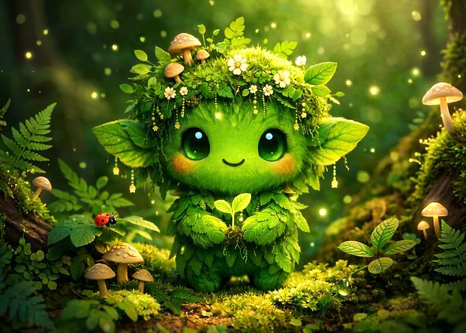 Cute Forest Spirit Holding Sprout