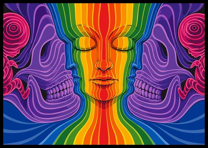 Psychedelic Rainbow Face and Skulls