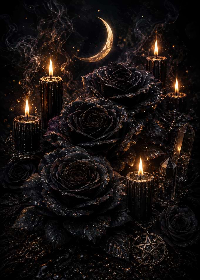 Gothic Black Roses and Candles