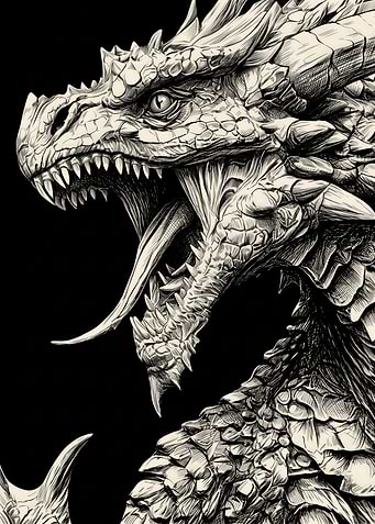Intricate Black and White Dragon Portrait