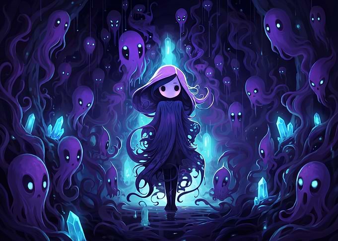 Ghostly Figure in Crystal Cavern