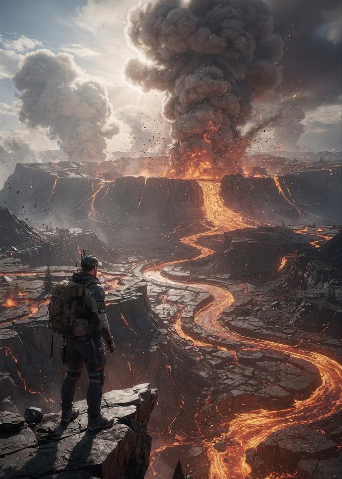 Survivor Watching Volcanic Eruption