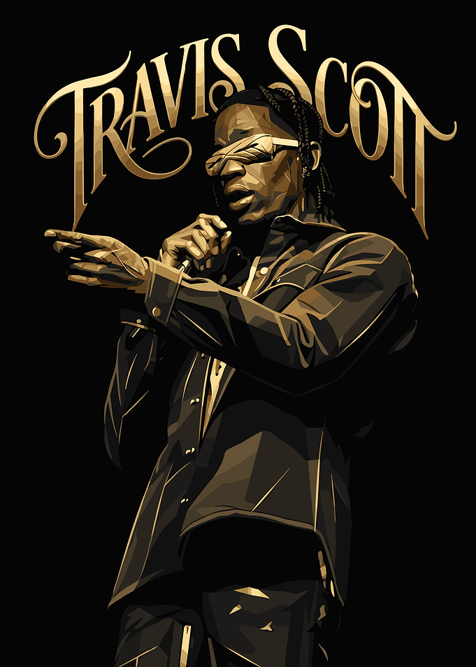 Travis Scott Gold and Black Portrait