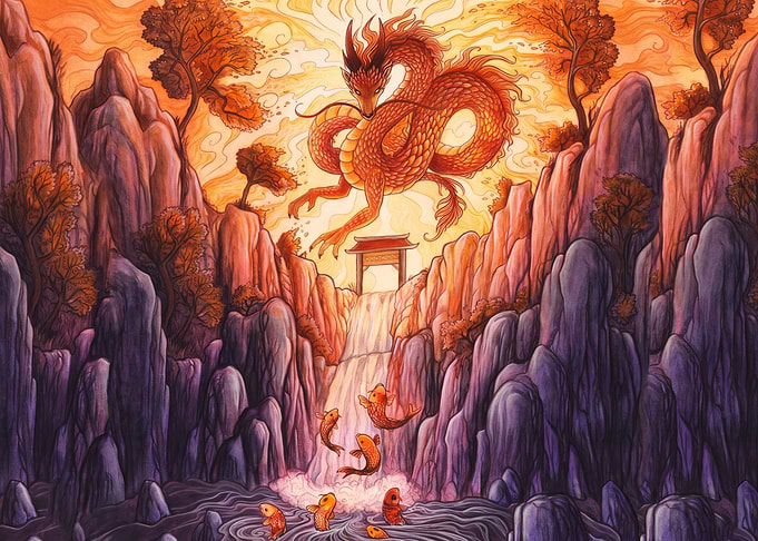 Koi Fish Ascending to Dragon