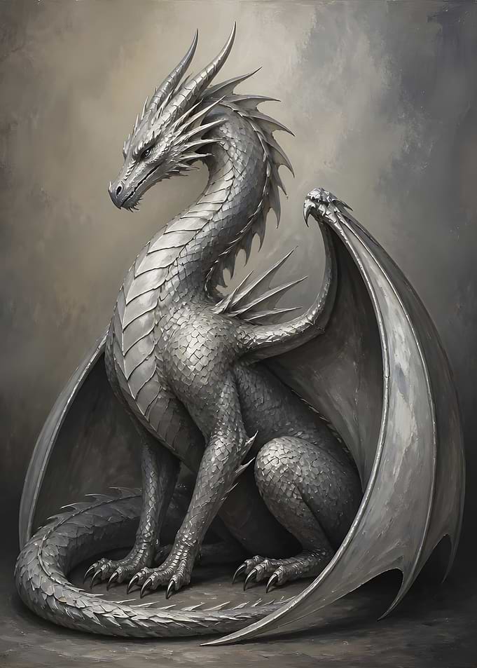 Majestic Silver Dragon Statue