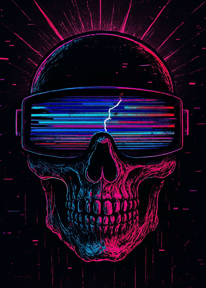 Neon Cyberpunk Skull with VR Visor