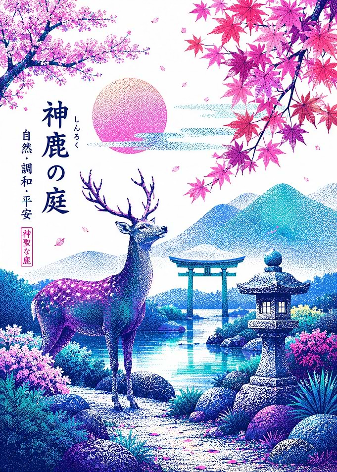 Japanese Garden with Sacred Deer