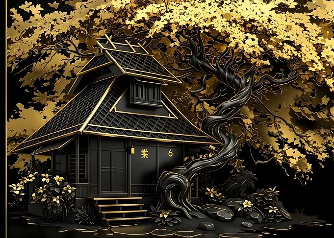 Black and Gold Japanese Temple