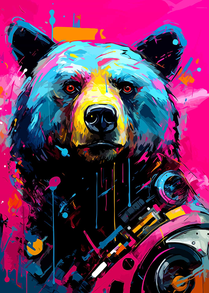 Vibrant Abstract Cybernetic Bear Portrait