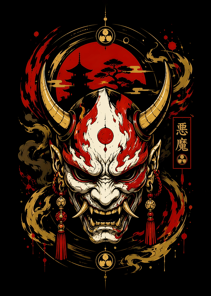 Japanese Oni Demon Mask Illustration