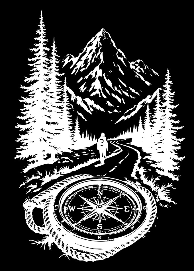 Mountain Hiking Compass Adventure Illustration