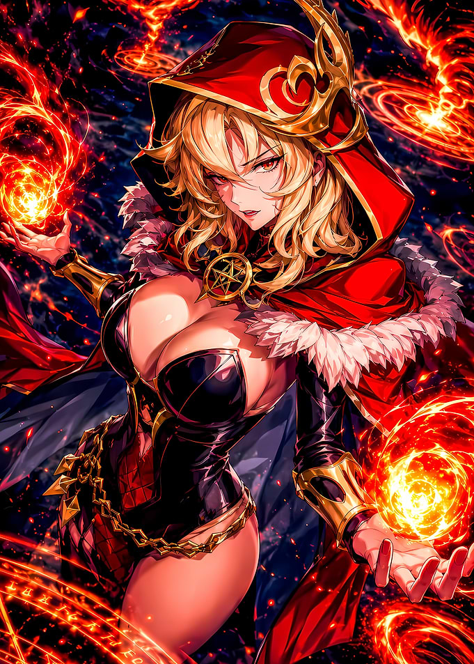 Fiery Sorceress Casting Magic Spells