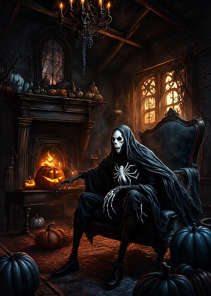 Grim Reaper Sitting in Haunted Room