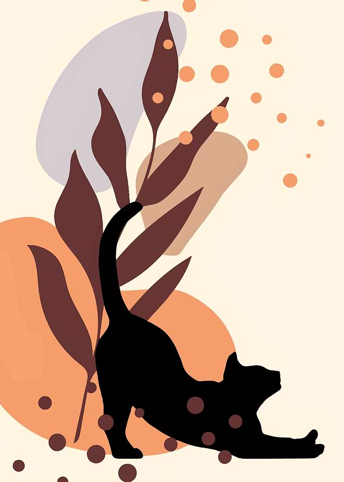 Minimalist Abstract Cat Stretching Art