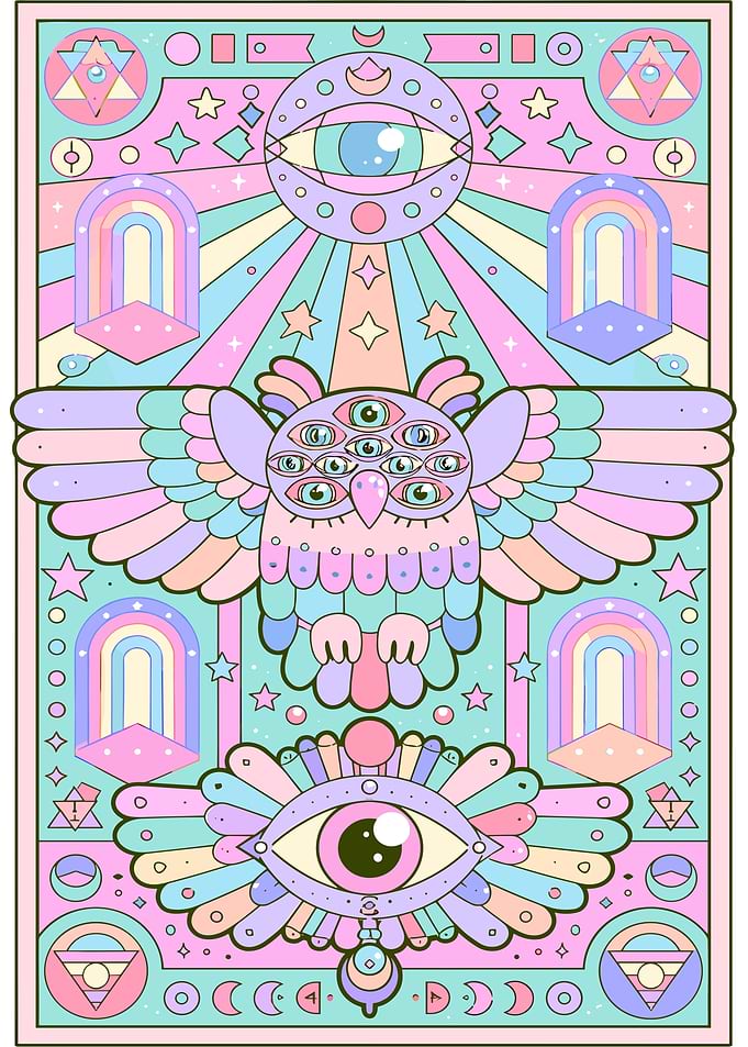 Pastel Mystical Owl Tarot Card Art