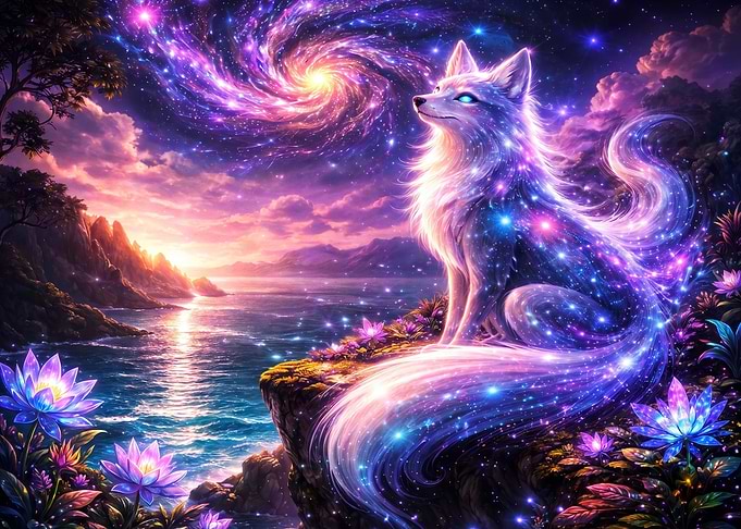Cosmic Fox in Celestial Landscape