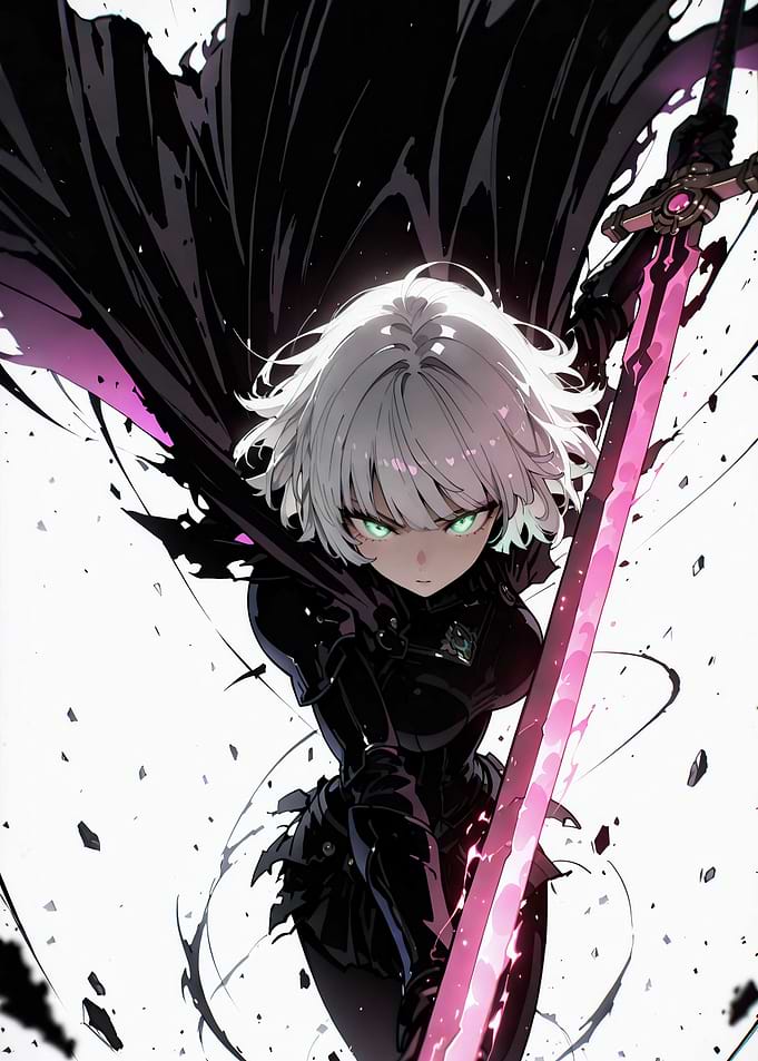 Anime Warrior Girl with Glowing Sword