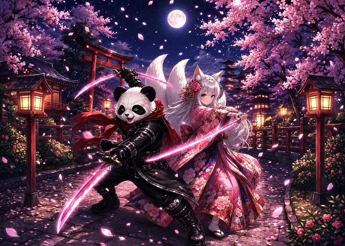 Panda Warrior and Kitsune Girl