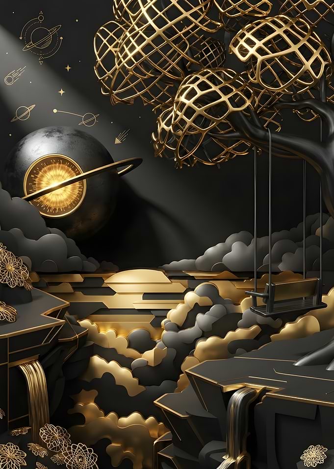Surreal Golden Celestial Landscape