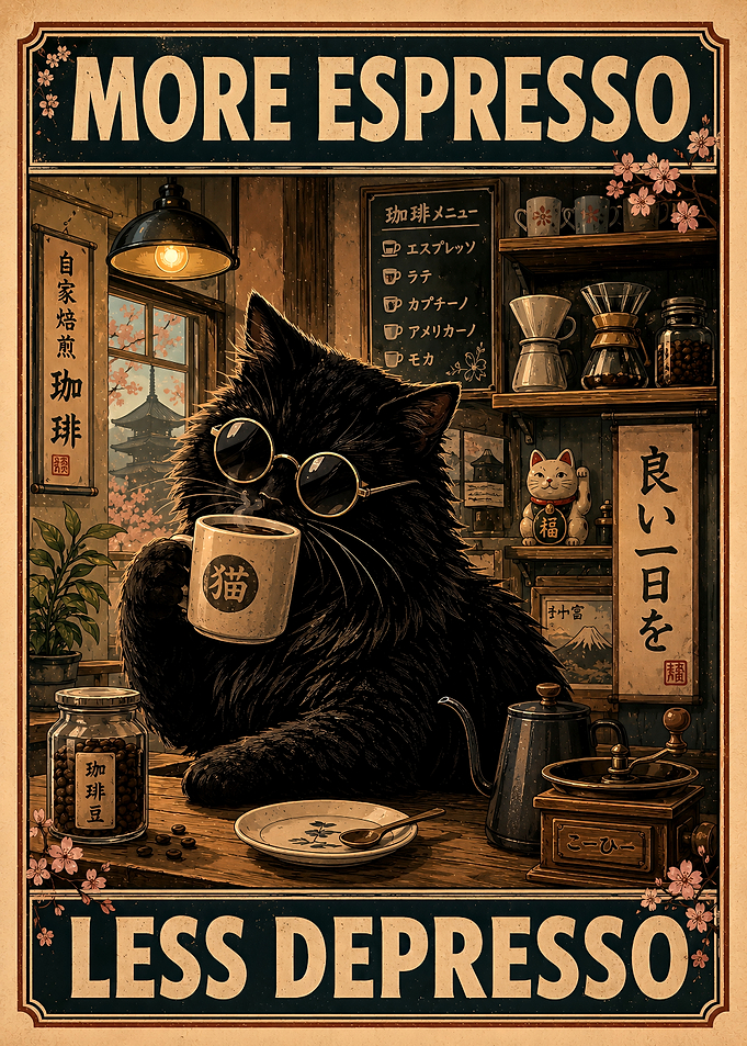 More Espresso Less Depresso Cat Poster