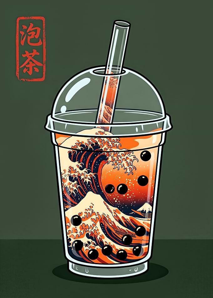 The Great Wave Bubble Tea Art
