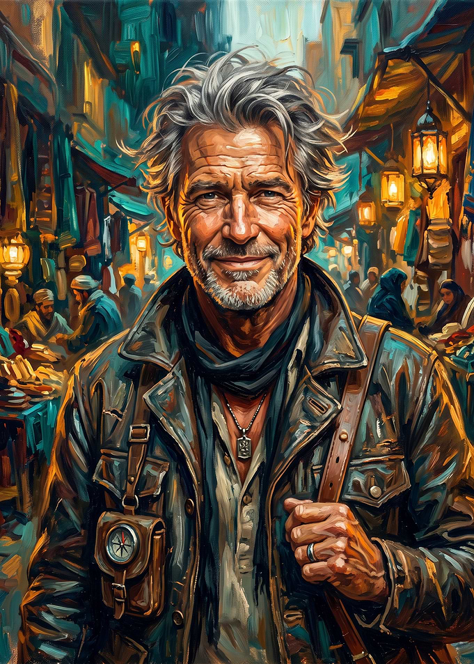 Adventurous Traveler in a Bustling Market