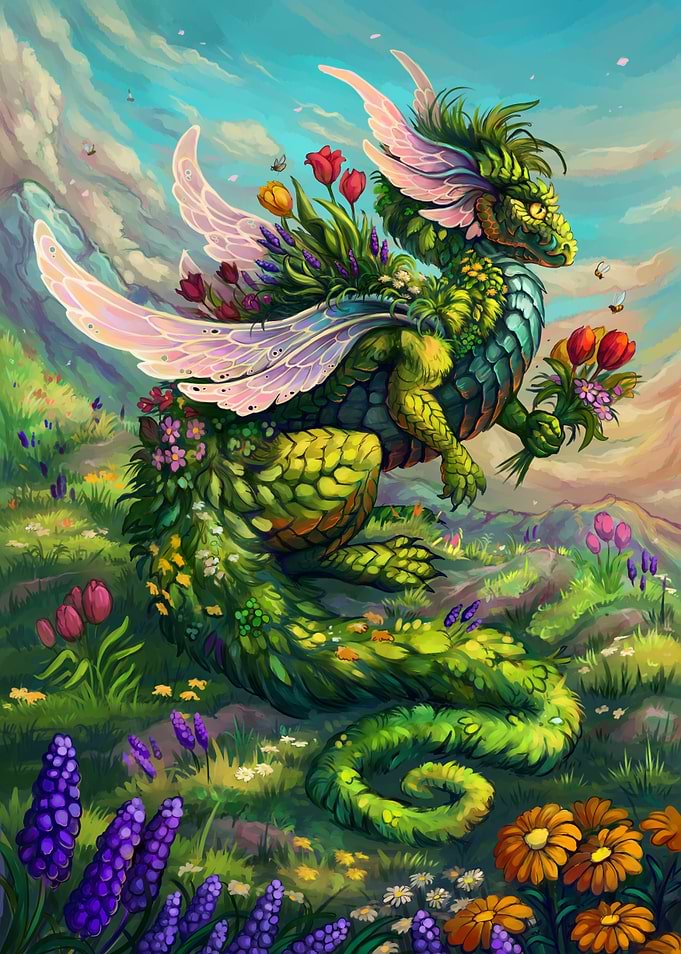 Floral Dragon in a Meadow